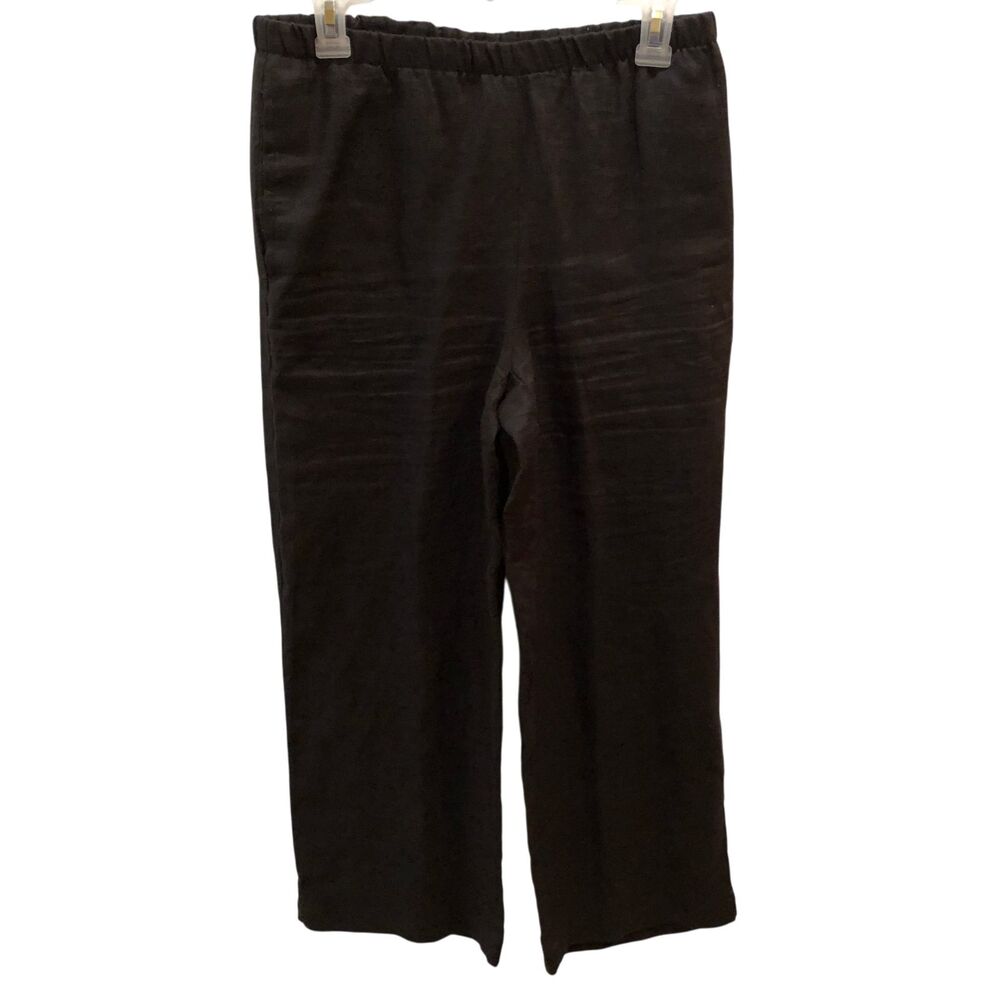 Choices Womens Small Black 100% Linen Straight Leg Pockets Pull On Cropped Pants